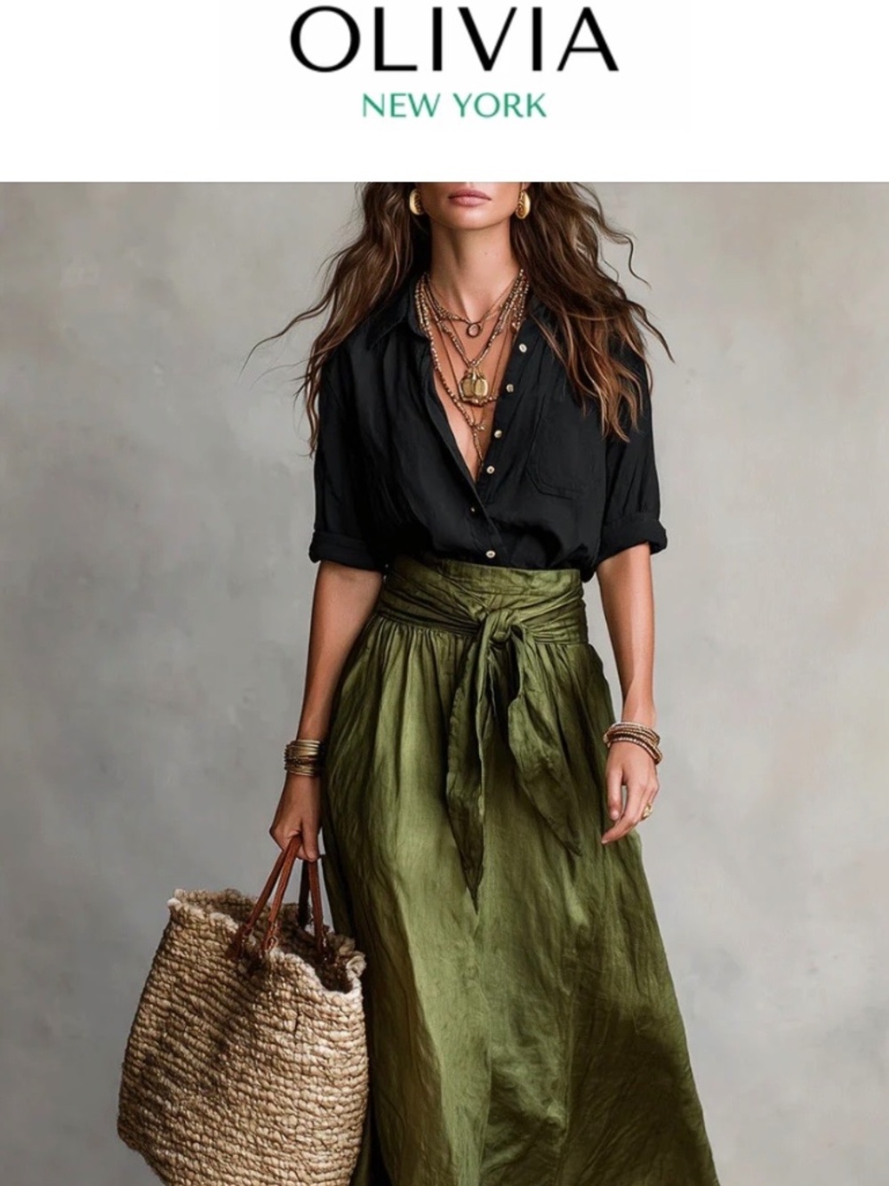 Anastasia A line Midi skirt set with black button down shirt, large, new